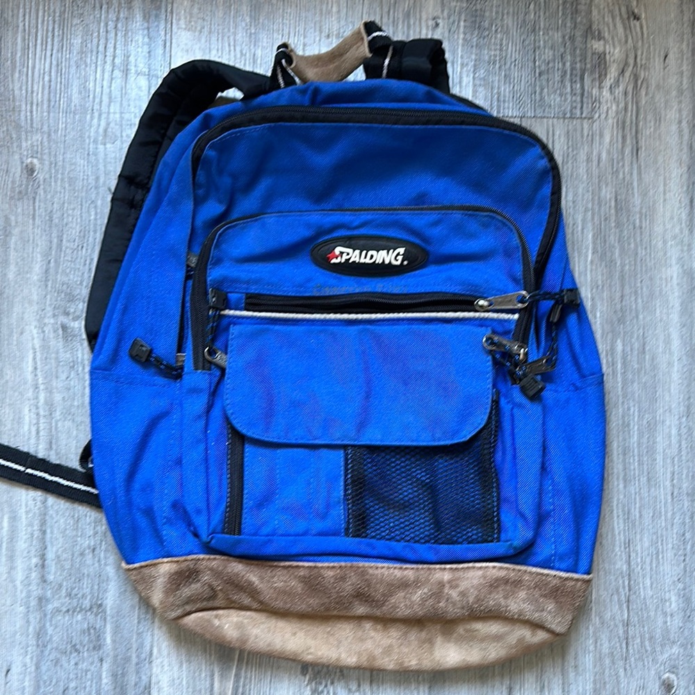 Spalding Blue Brown Backpack Classic Design Multiple Compartments One Size